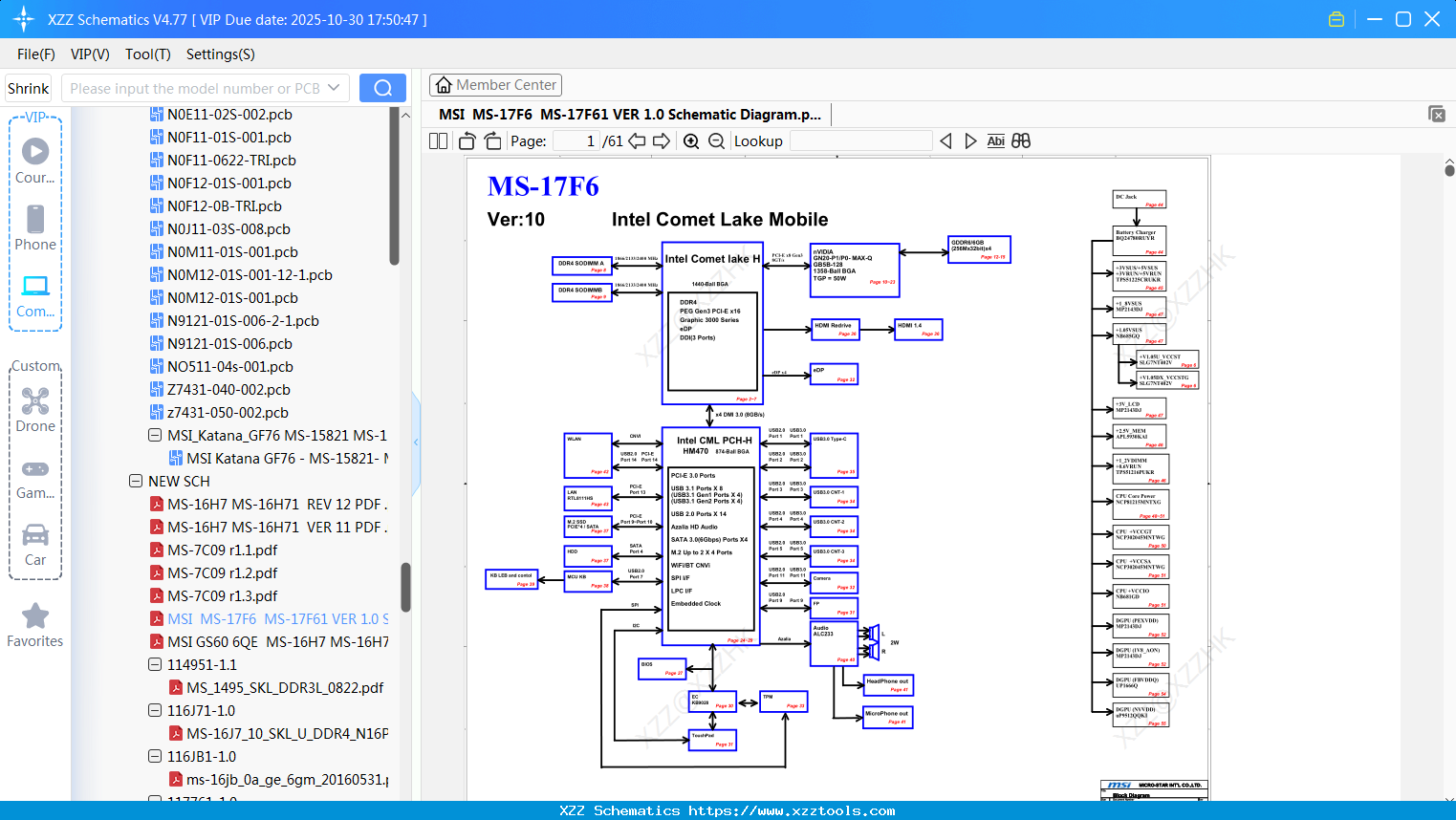 Laptop MSI MS-17F6 MS-17F61 VER 1.0 Schematic Diagram